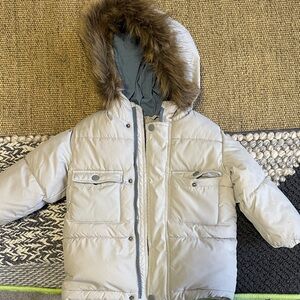 Zara Kids' Beige Puffer Jacket with Faux Fur Hood